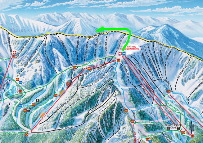 Trail map for the Highline Ridge run at Taos NM Ski Valley